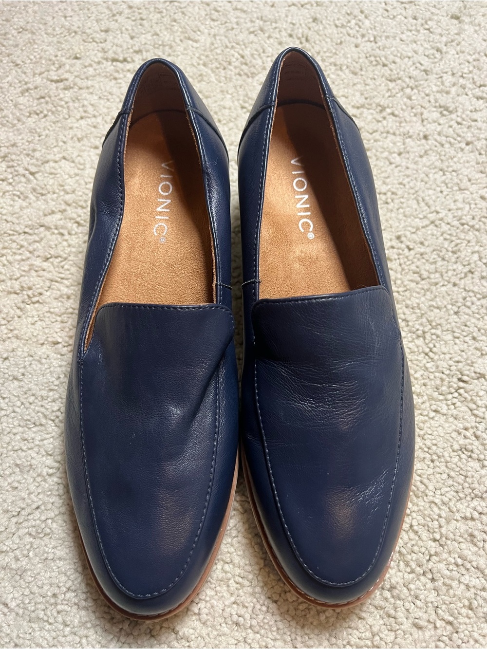 Vionic Kensley Women's Navy Blue Nappa Leather Orthotic Platform Lug Loafers 7